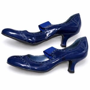 Franco Sarto Navy Patent Leather Bow Heels – Size 9.5 Elegant Mary Jane Pumps